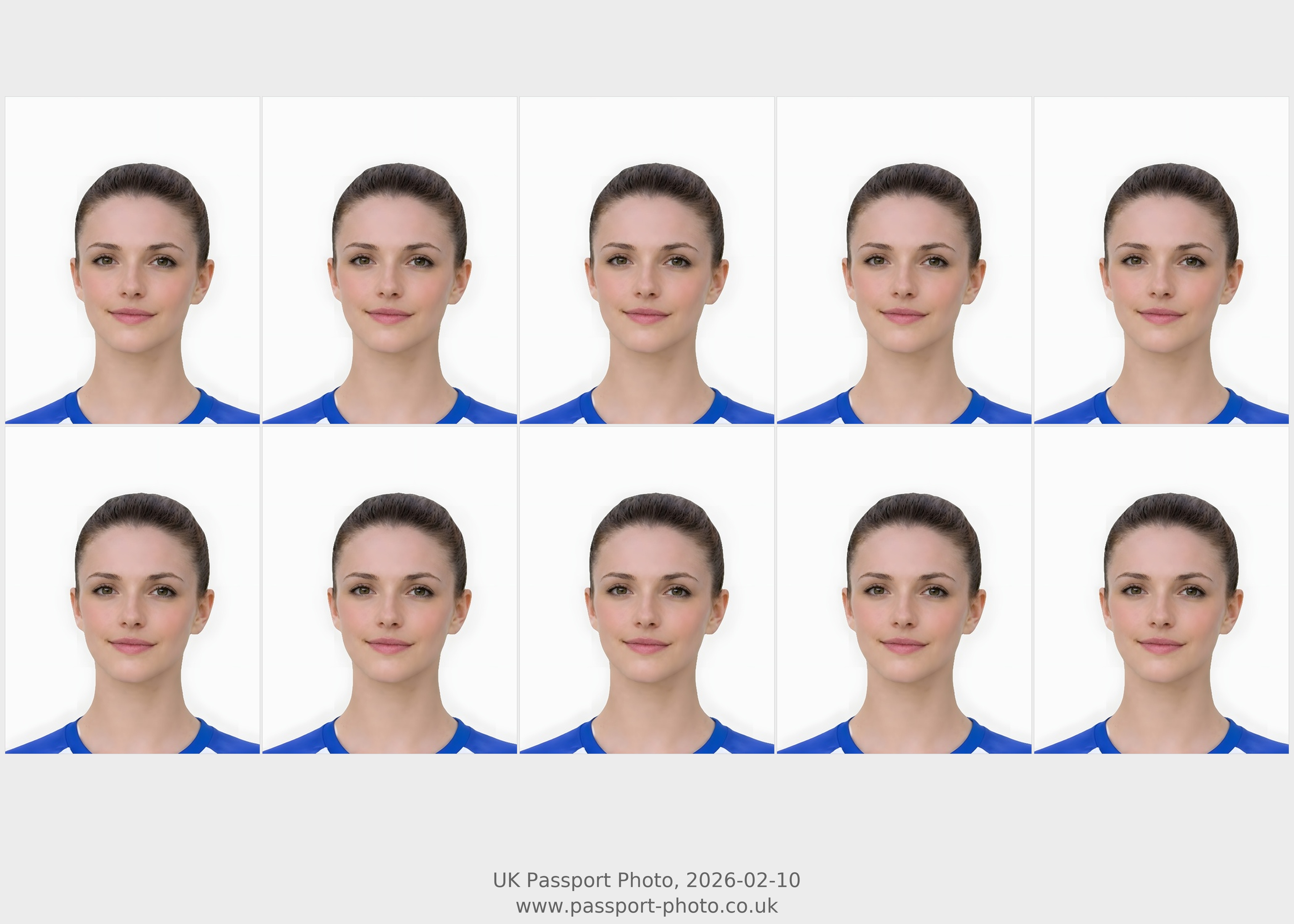Example of a print-ready UK passport photo sheet
