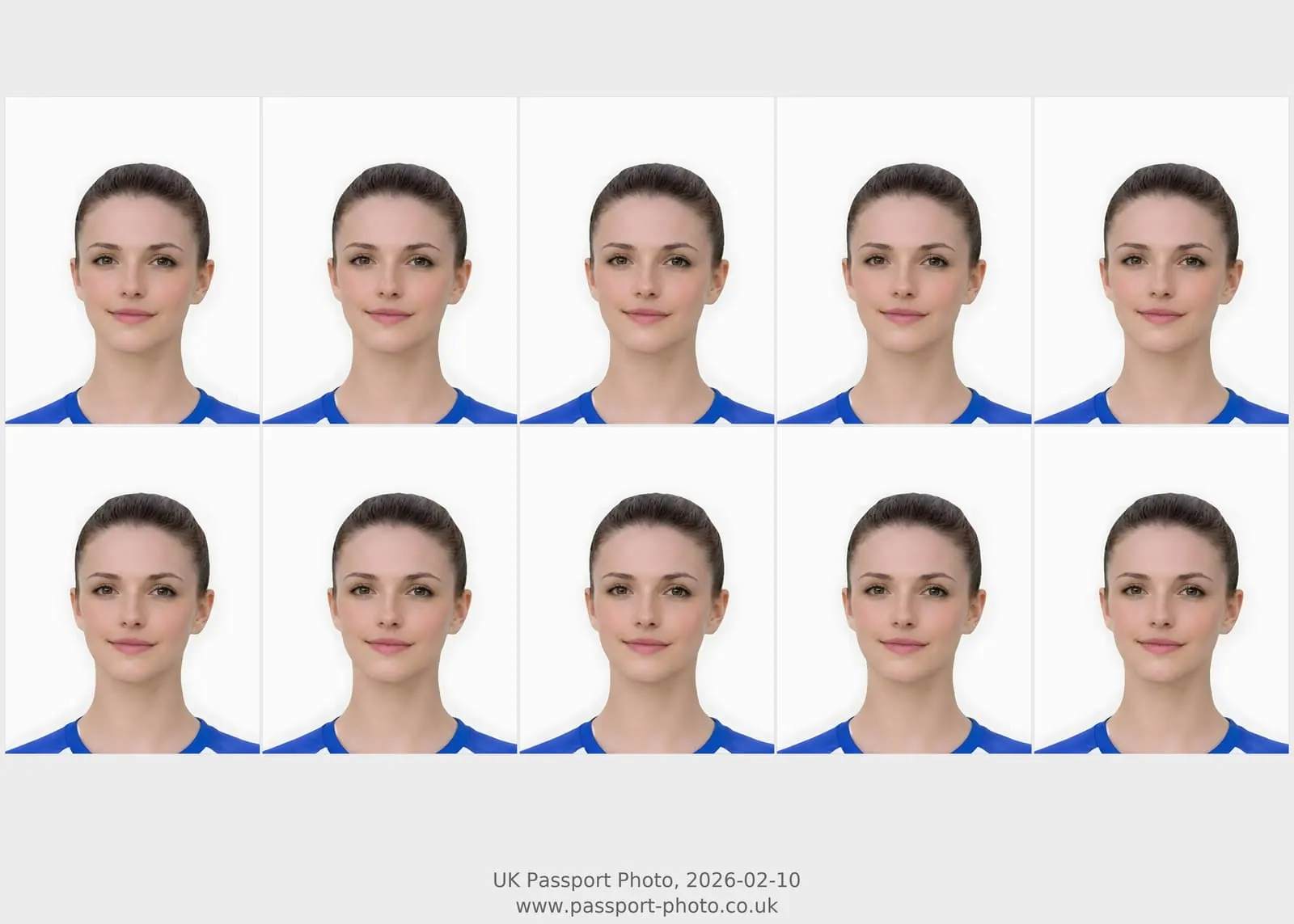 Print-ready UK passport photo sheet for home or shop printing